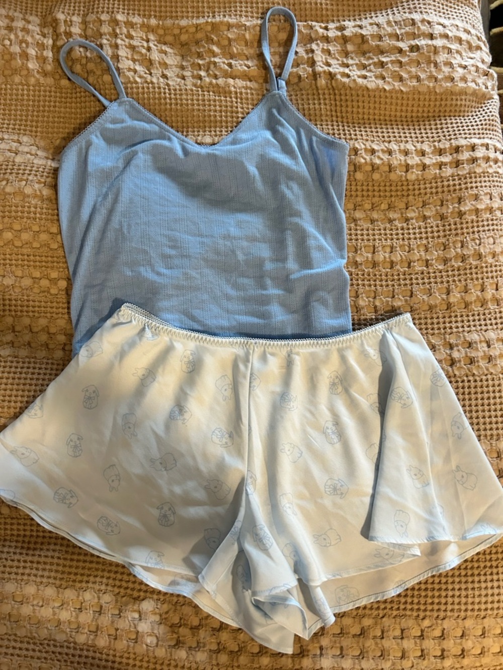 Light Blue Cami & Printed Shorts Pajama Set